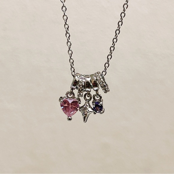 ✨ cute dangle with little pink heart tones/ star/ purple stones necklace - Picture 6 of 12